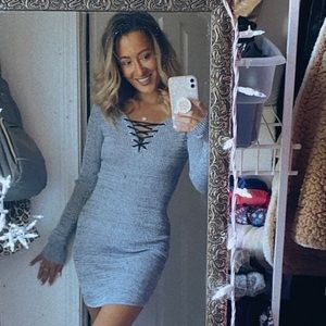 Gray Long Sleeve Bodycon Dress